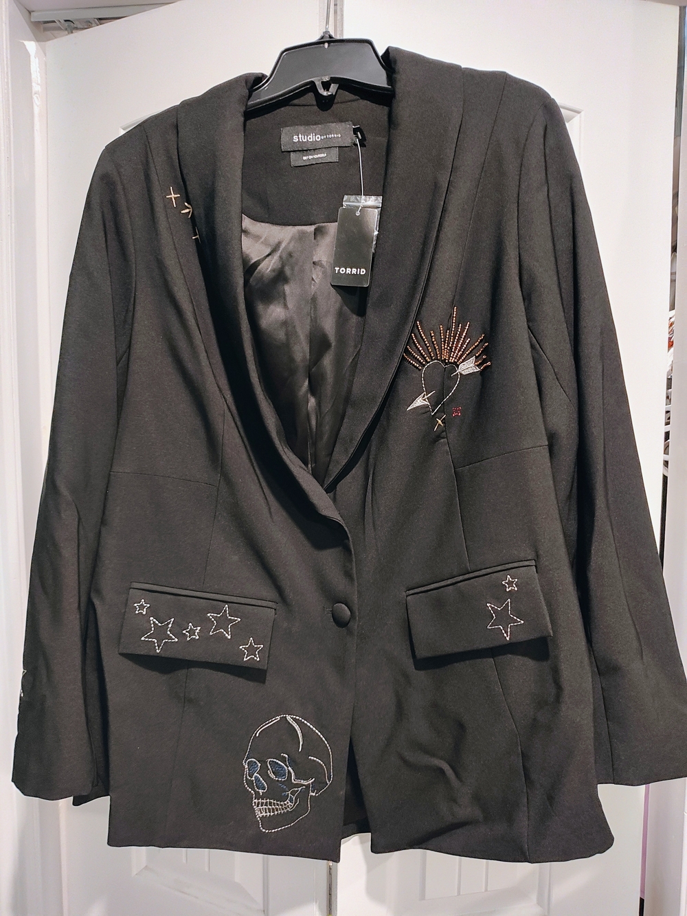 torrid Black Embroidered Skull & Star Detail Blazer